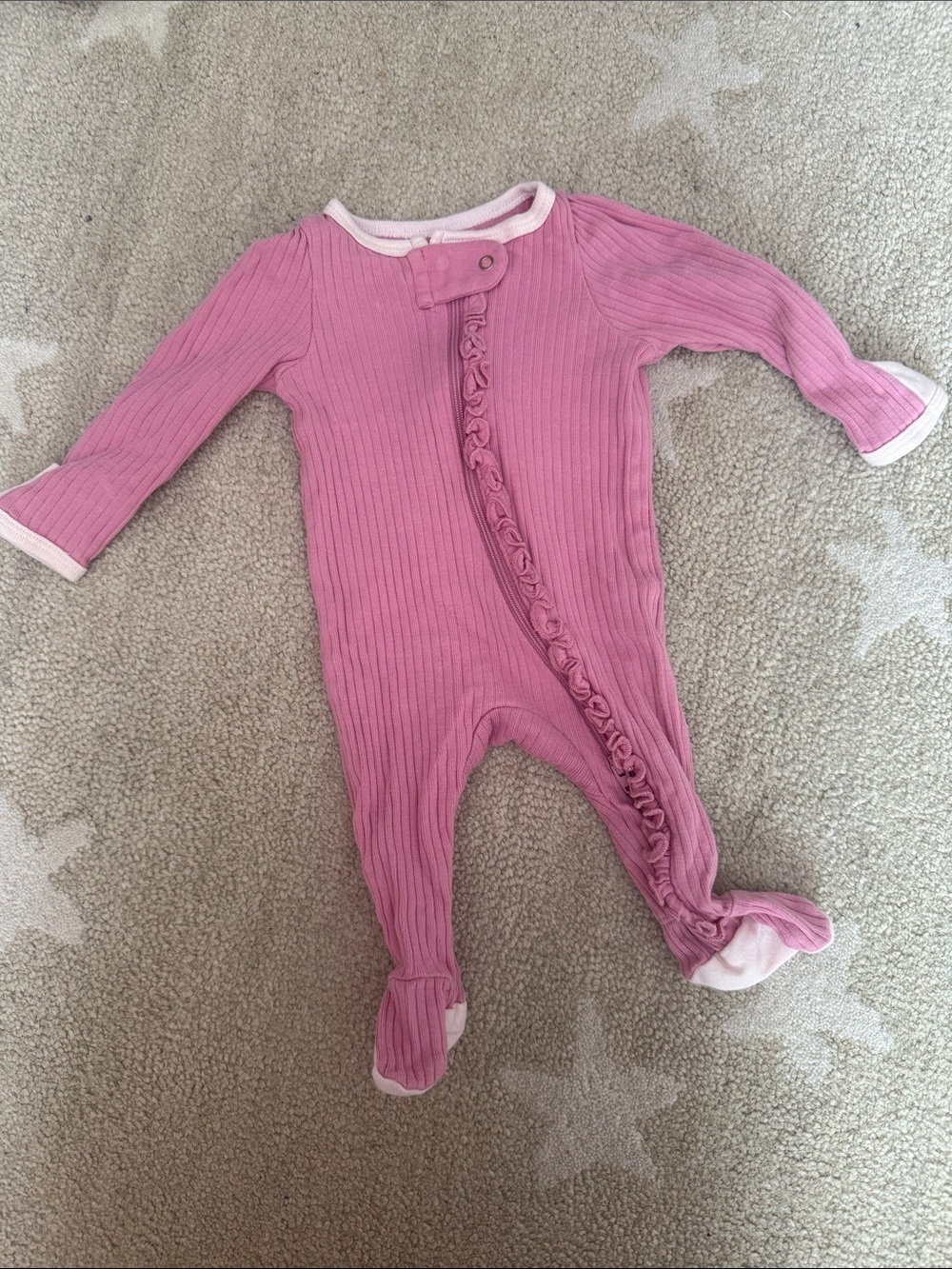 Pink Ruffle-Trim Ribbed Footed One-Piece for Newborn WORN ONCE